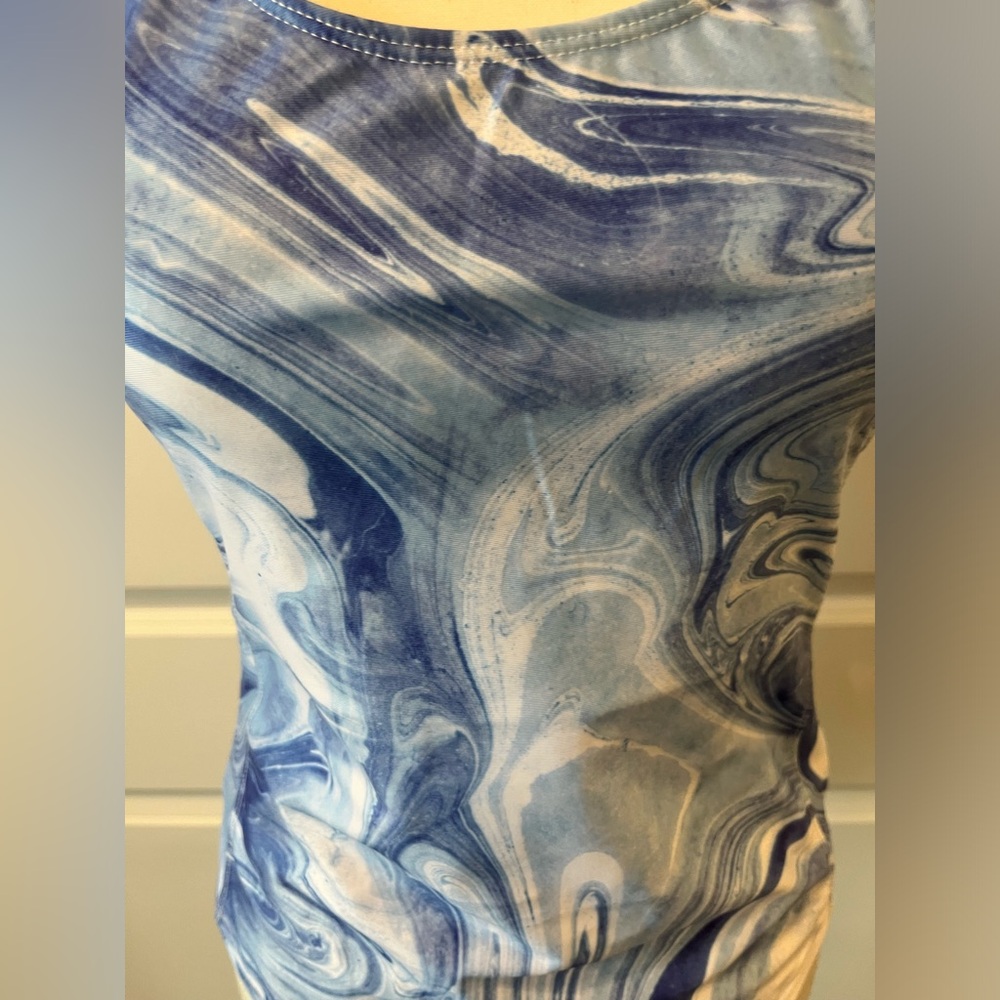 NWT NICOLE MILLER BLUE AND WHITE ONE PIECE SWIMSUIT SIZE LARGE - Picture 2 of 4